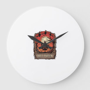 Halloween-Kürbis-Vogelscheuche-Hexen-Vollmond_1 Große Wanduhr