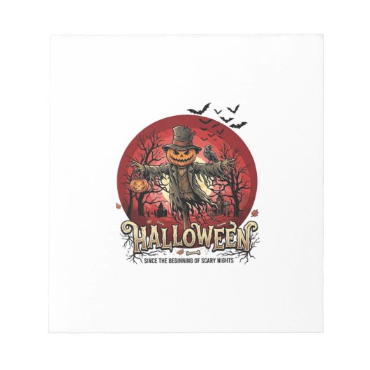 Halloween-Kürbis-Vogelscheuche-Rabe-Fledermäuse_1 Notizblock (Vorderseite)