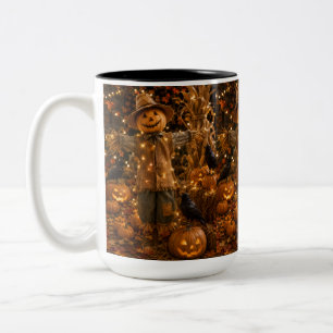 Halloween-Kürbis-Vogelscheuchen-Kaffeetasse Zweifarbige Tasse