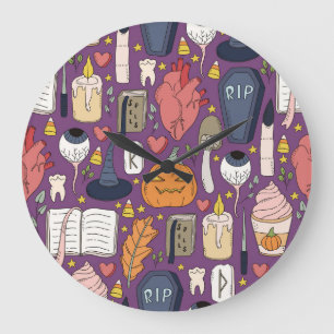 Halloween Kürbis, witzige nahtlose Muster. Große Wanduhr