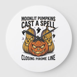 Halloween-Kürbis-Zitat Mondbeschienen Jack O Lante Große Wanduhr