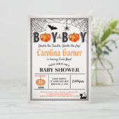 Halloween Kürbis Zwillinge Baby Boy Dusche rustika Einladung (Stehend Vorderseite)