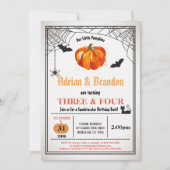 Halloween-Kürbisgeschwister-Geburtstagsparty Einladung (Vorderseite)