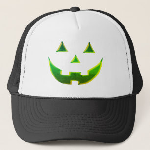 Halloween-Kürbisgesicht in grün-grüner Kürbislater Truckerkappe