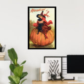 Halloween Kürbishexe Rot auf einem Kürbis Poster (Heimbüro)