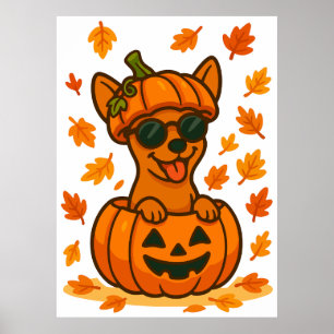 Halloween-Kürbishundehund PNG, niedlicher Welpe in Poster