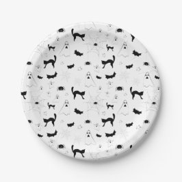 Halloween Kürbiskatzenkatzenfledermaus Orangenschw Pappteller