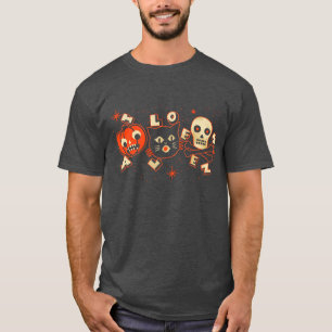 Halloween-Kürbiskatzenschädel Vintag T-Shirt