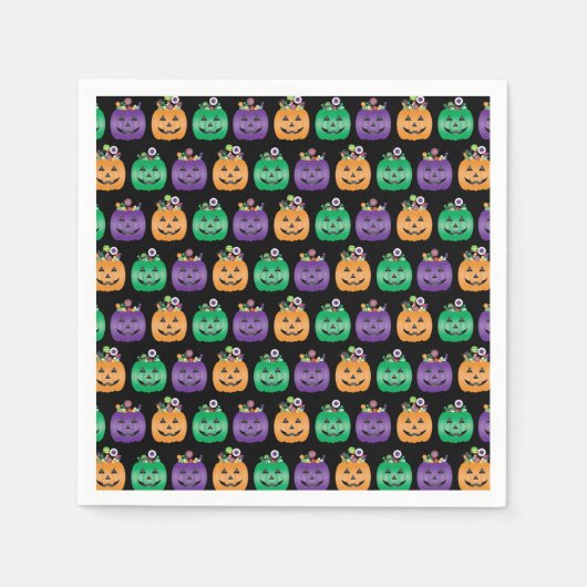 Halloween Kürbislaterne Candy Pail Serviette (Vorderseite)