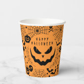 Halloween Kürbislaterne Creepy Face Orange Pappbecher (Rückseite)