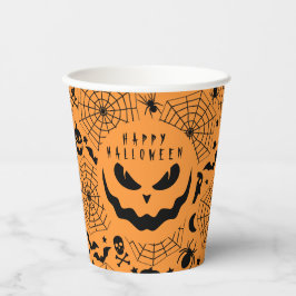 Halloween Kürbislaterne Creepy Face Orange Pappbecher