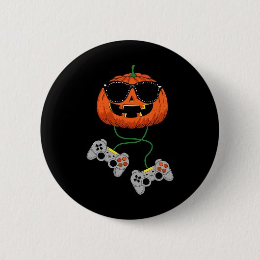 Halloween Kürbislaterne Gamer Boys Kids Men Fun H Button (Vorderseite)