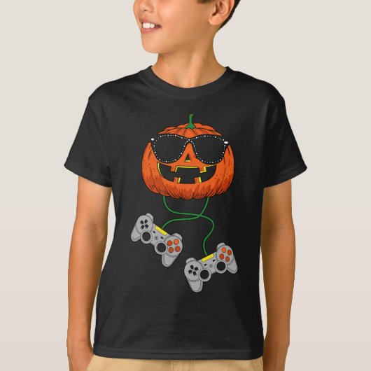 Halloween Kürbislaterne Gamer Boys Kids Men Fun H T-Shirt (Vorderseite)
