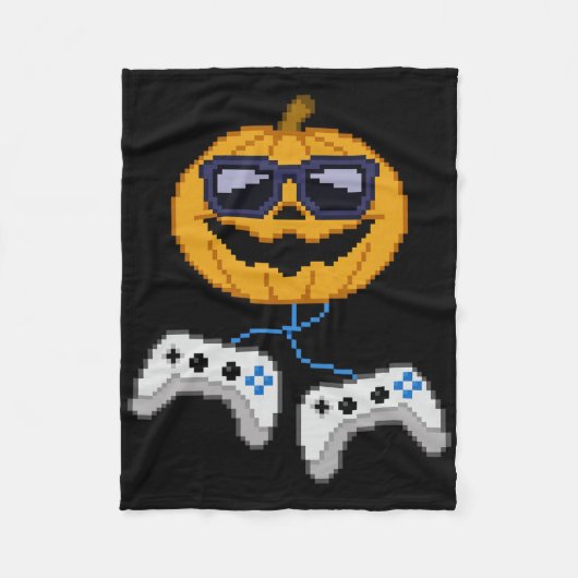 Halloween Kürbislaterne Pixated Gaming Gamer Bo Fleecedecke (Vorderseite)
