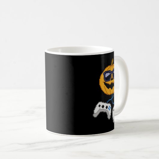 Halloween Kürbislaterne Pixated Gaming Gamer Bo Kaffeetasse (VorderseiteRechts)