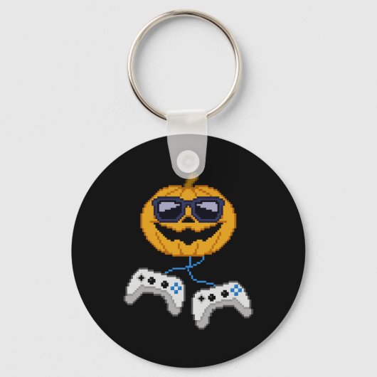 Halloween Kürbislaterne Pixated Gaming Gamer Bo Schlüsselanhänger (Vorderseite)