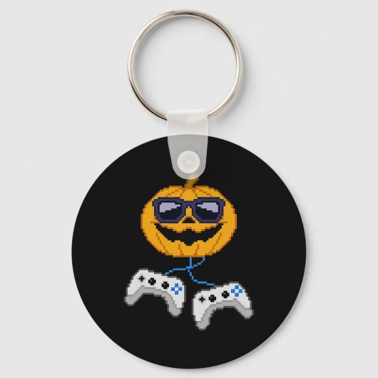 Halloween Kürbislaterne Pixated Gaming Gamer Bo Schlüsselanhänger (Vorderseite)