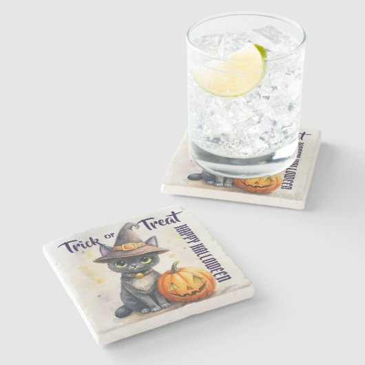 Halloween-Kürbislaterne Steinuntersetzer (Seitenansicht)