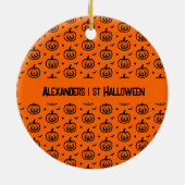 Halloween Kürbismuster wünscht orangefarbenes Foto Keramik Ornament (Hinten)