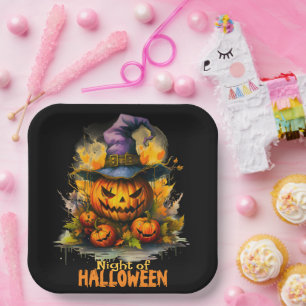 Halloween-Kürbisnacht Pappteller