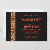 Halloween Kürbisorange Schwarzes Muster Einladung (Vorderseite)