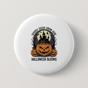 Halloween-Kürbisschloss Vintage Gruseliges T-Shirt Button
