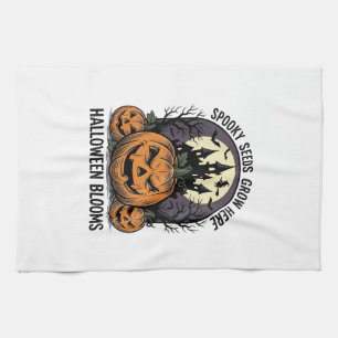 Halloween-Kürbisschloss Vintage Gruseliges T-Shirt Geschirrtuch