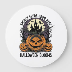 Halloween-Kürbisschloss Vintage Gruseliges T-Shirt Große Wanduhr