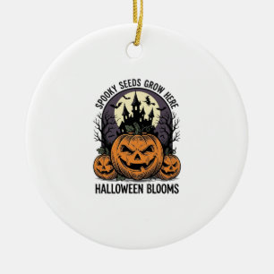 Halloween-Kürbisschloss Vintage Gruseliges T-Shirt Keramik Ornament