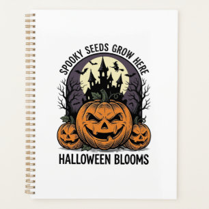 Halloween-Kürbisschloss Vintage Gruseliges T-Shirt Planer