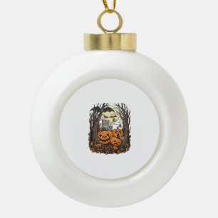 Halloween-Kürbisse Graue Katze Fledermaus Vollmond Keramik Kugel-Ornament