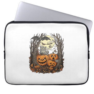 Halloween-Kürbisse Graue Katze Fledermaus Vollmond Laptopschutzhülle