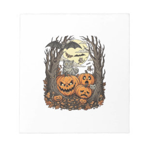 Halloween-Kürbisse Graue Katze Fledermaus Vollmond Notizblock