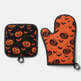 Halloween-Kürbisse Ofenhandschuh & Topflappen-Set