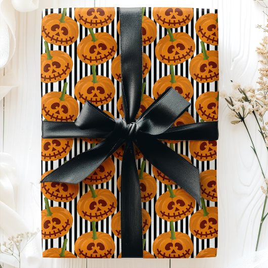 Halloween-Kürbisse Streifen Jack O'Lanterns Muster Geschenkpapier