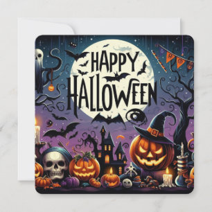 Halloween Kürbisse, Totenköpfe & Spukhaus Einladung