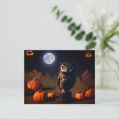 Halloween Kürbisse und Eule bei Nacht. Gruselig. Postkarte (Stehend Vorderseite)