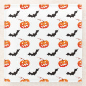 Halloween-Kürbisse und Fledermäuse, Süßes oder Sau Glasuntersetzer (Vorderseite)
