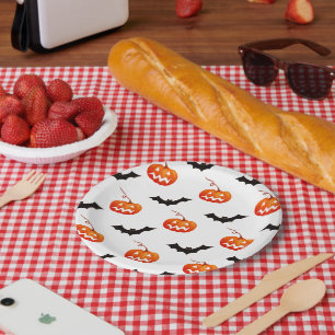 Halloween-Kürbisse und Fledermäuse, Süßes oder Sau Pappteller