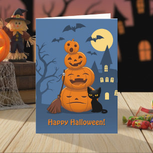 Halloween-Kürbisse und schwarze Katze Karte