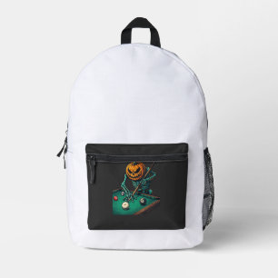 Halloween-Kürbisskelett spielt Pool-Billard  Bedruckter Rucksack