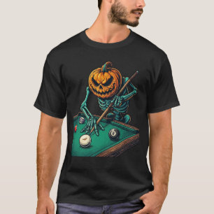 Halloween-Kürbisskelett spielt Pool-Billard T-Shirt