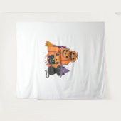 Halloween Kürbisstack mit schwarzer Katze, Candy & Wandteppich (Vorderseite (Horizontal))