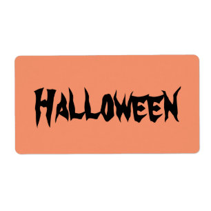 Halloween-Labels mit schwarzem Text auf Orange