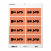 Halloween-Labels mit schwarzem Text auf Orange (Vorne)