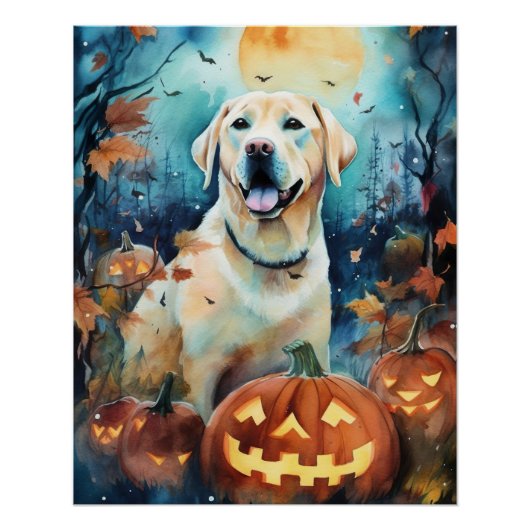 Halloween Labrador mit Kürbissen Gruselig Poster (Vorderseite)