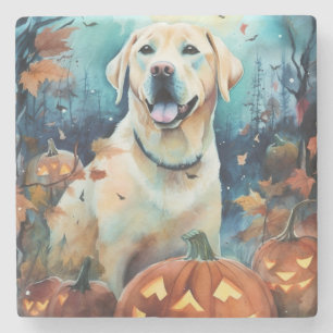 Halloween Labrador mit Kürbissen Gruselig Steinuntersetzer