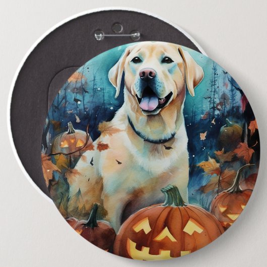 Halloween Labrador mit Pumpkins Beängstigend Button (Vorne & Hinten)