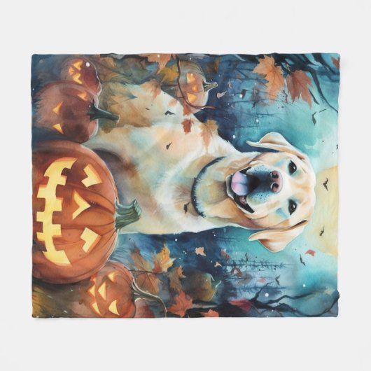 Halloween Labrador mit Pumpkins Beängstigend Fleecedecke (Vorderseite (Horizontal))