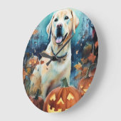 Halloween Labrador mit Pumpkins Beängstigend Große Wanduhr (Winkel)